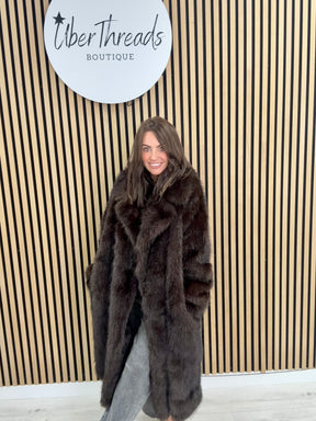 The Knightsbridge Longline Faux Fur Coat- Deep Chocolate
