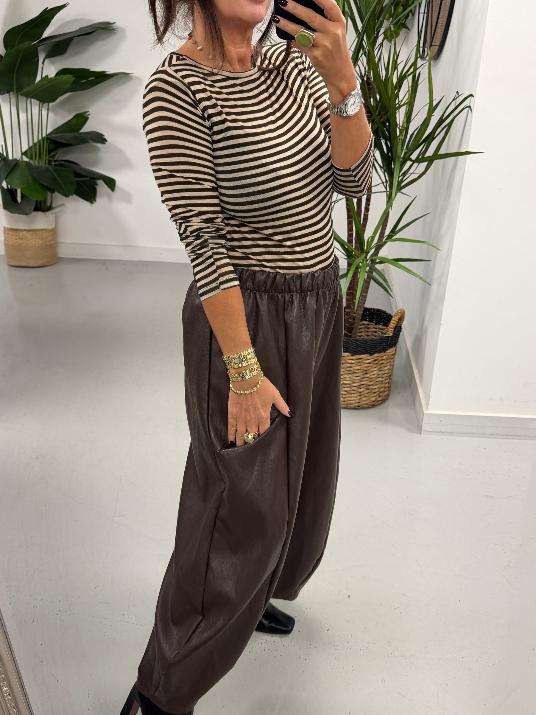 The Cashmere Blend Stripe Mesh - Chocolate  (Size 8-14)