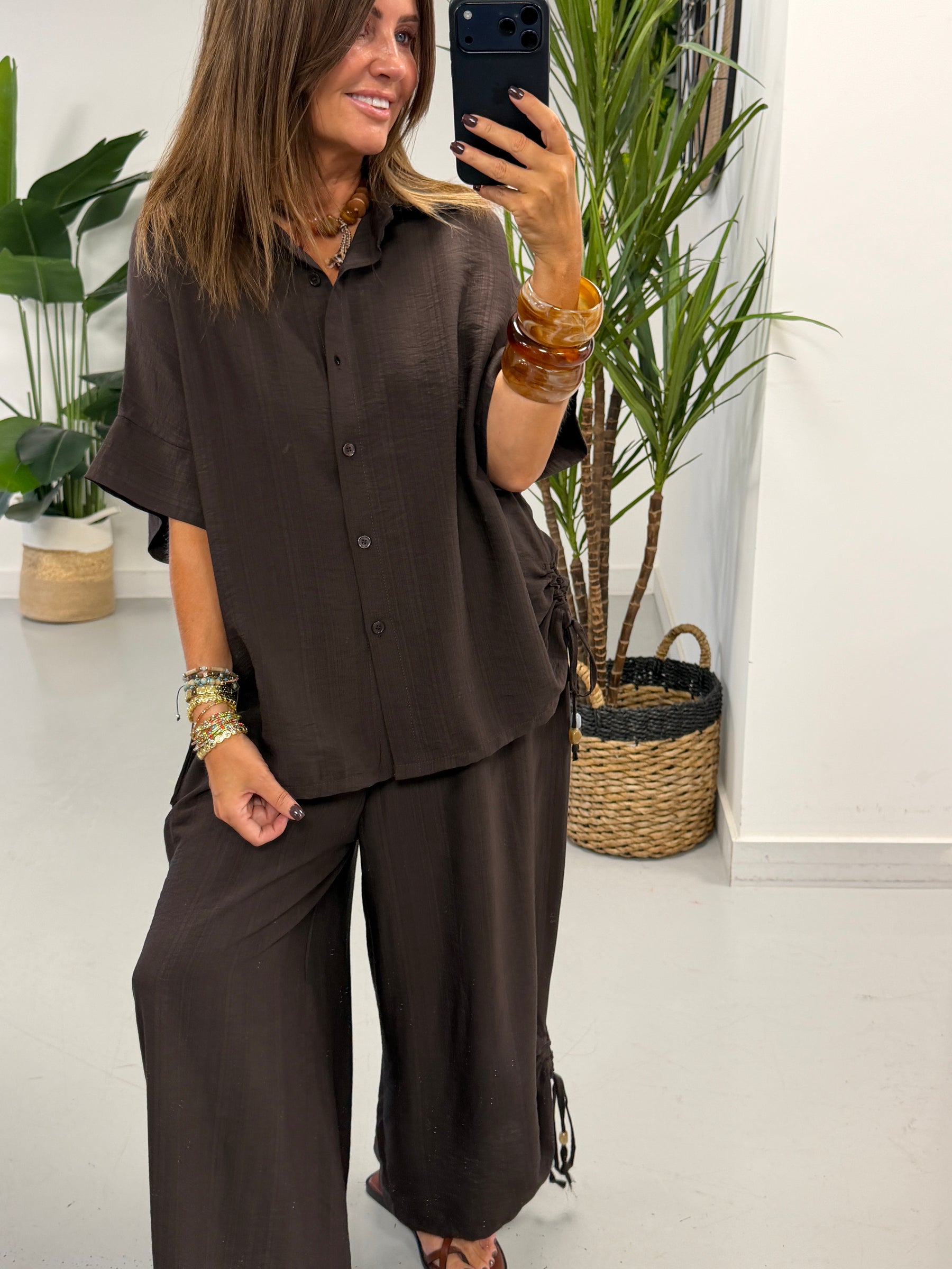 Ruched and Beaded Co-ord - Chocolate