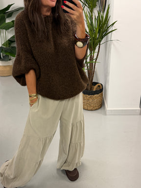 The Rustic Crop Sleeve Knit - Chocolate
