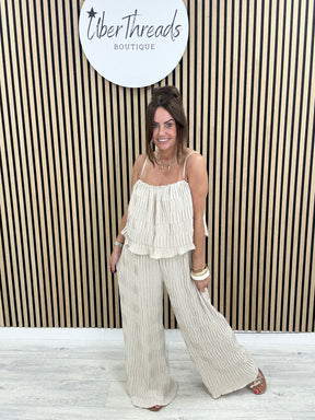 The Ocean Breeze Wide Leg Jumpsuit - Stone