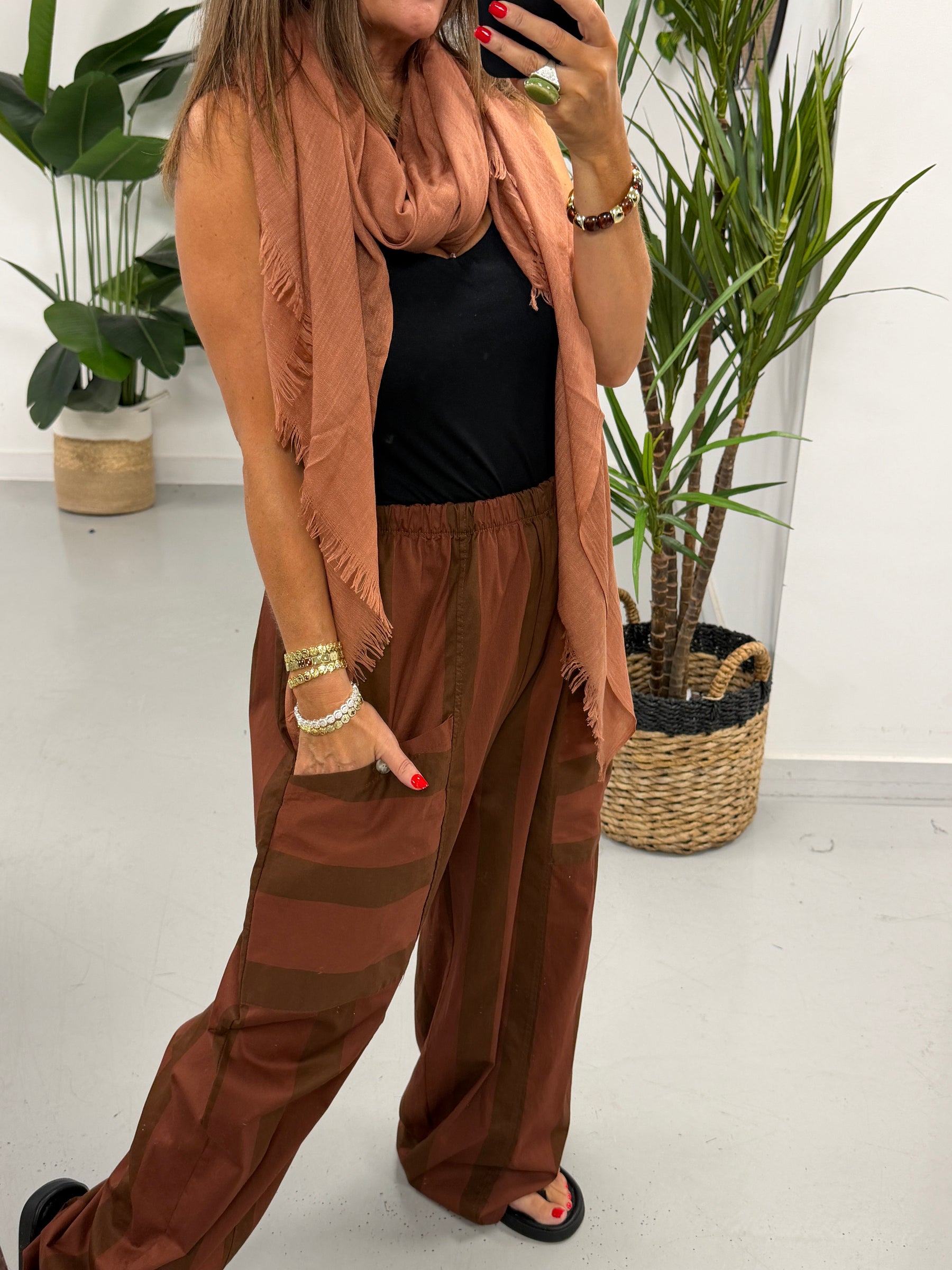 Bailey Wide Stripe Barrel Pants - Rust