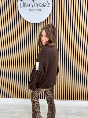 The Portia V Neck Cardigan - Chocolate