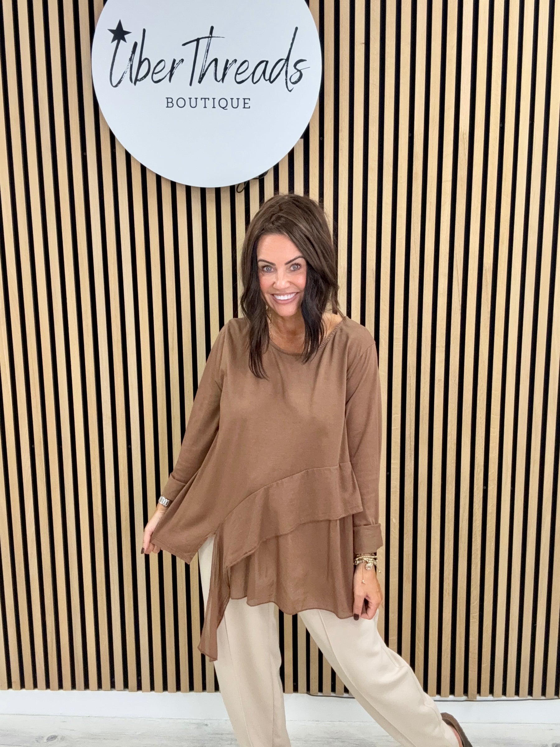 The Jersey Frill Cut Out Tunic - Light Chocolate