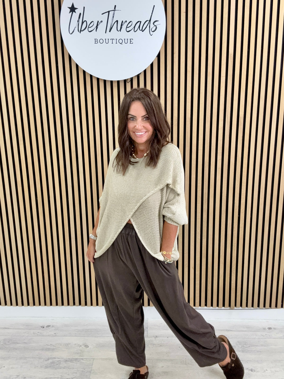 The Autumn Baxter Crossover Knit - Stone