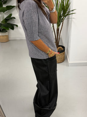 The Grained PU Tulip Trousers - Black