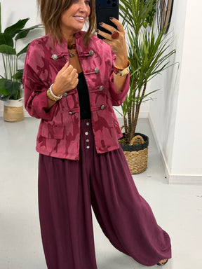 Camo Denim Military Jacket - Wine