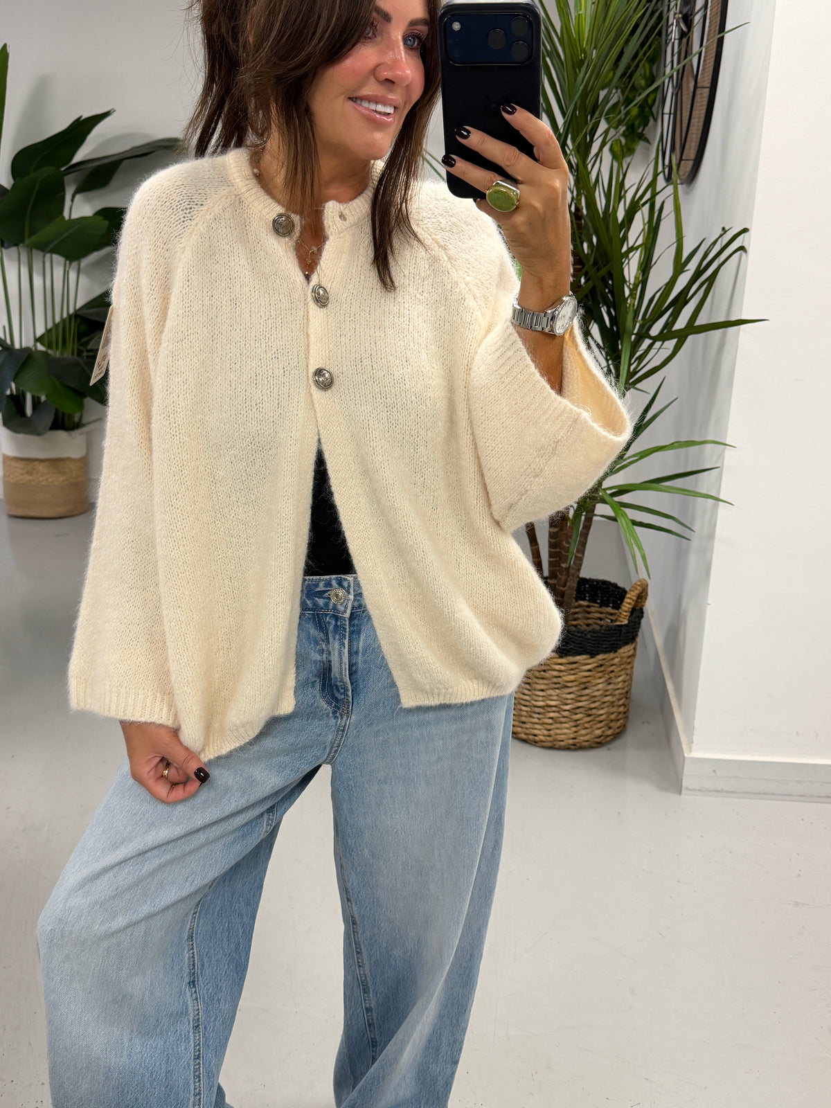 The Portobello Military Button Cardigan - Winter White