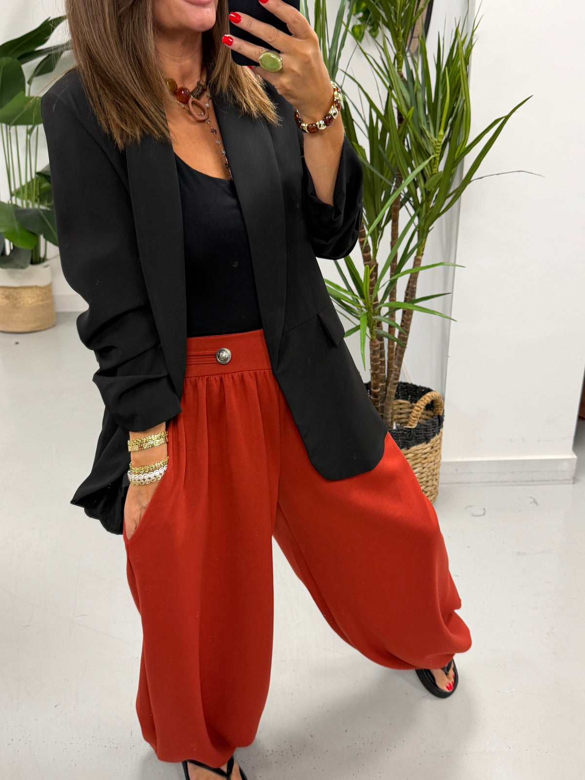Ruched Sleeve Blazer - Black (Std sizes)