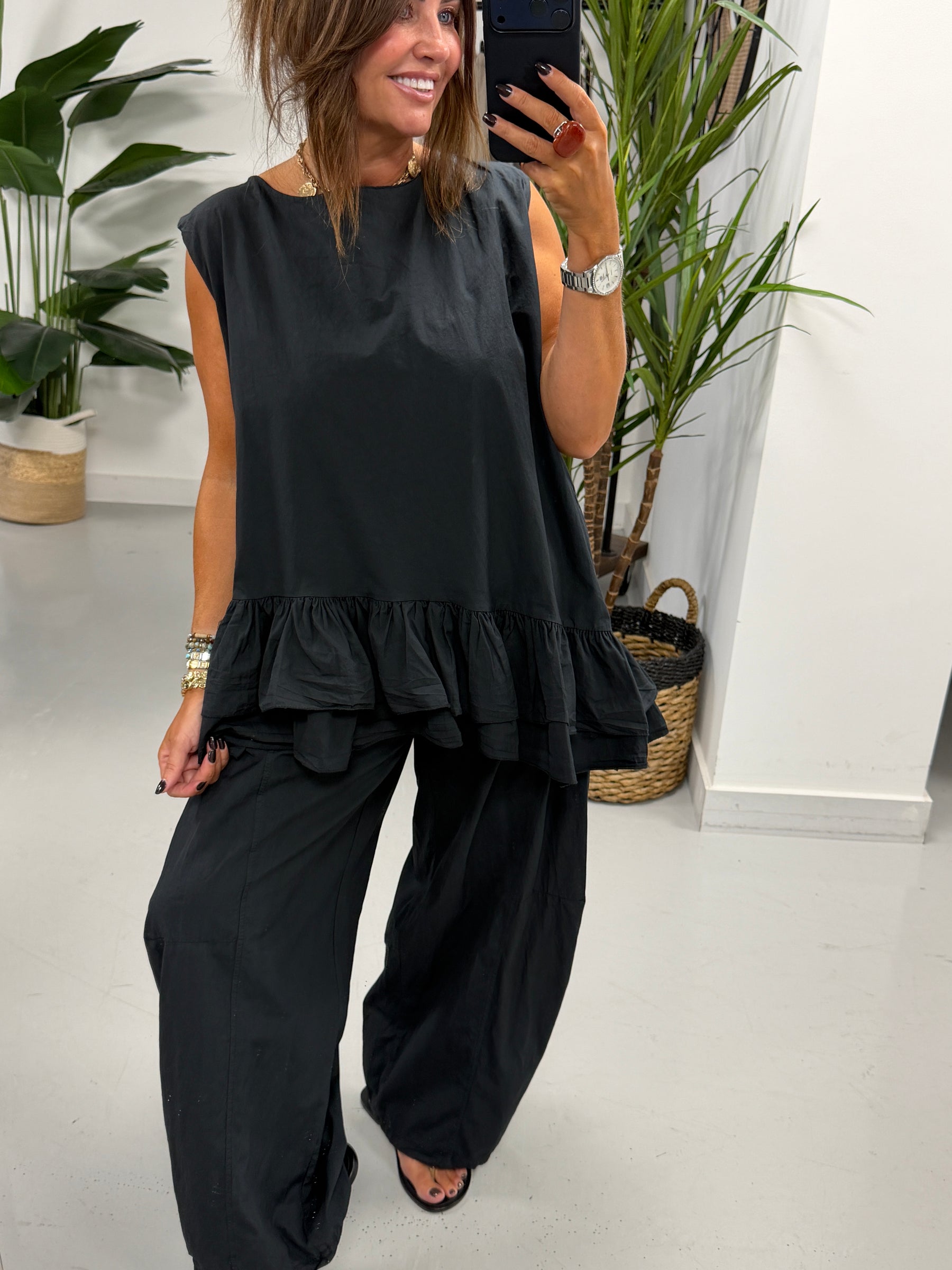 The LuLu Asymmetric Frill Tunic - Black