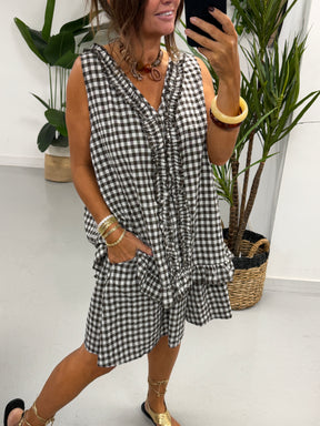 Gingham Elasticated Waist Shorts - Chocolate