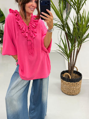 Luna Double Ruffle Blouse - Cerise