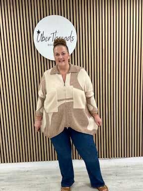 The Camello Zip Cardigan - Camel/Cream