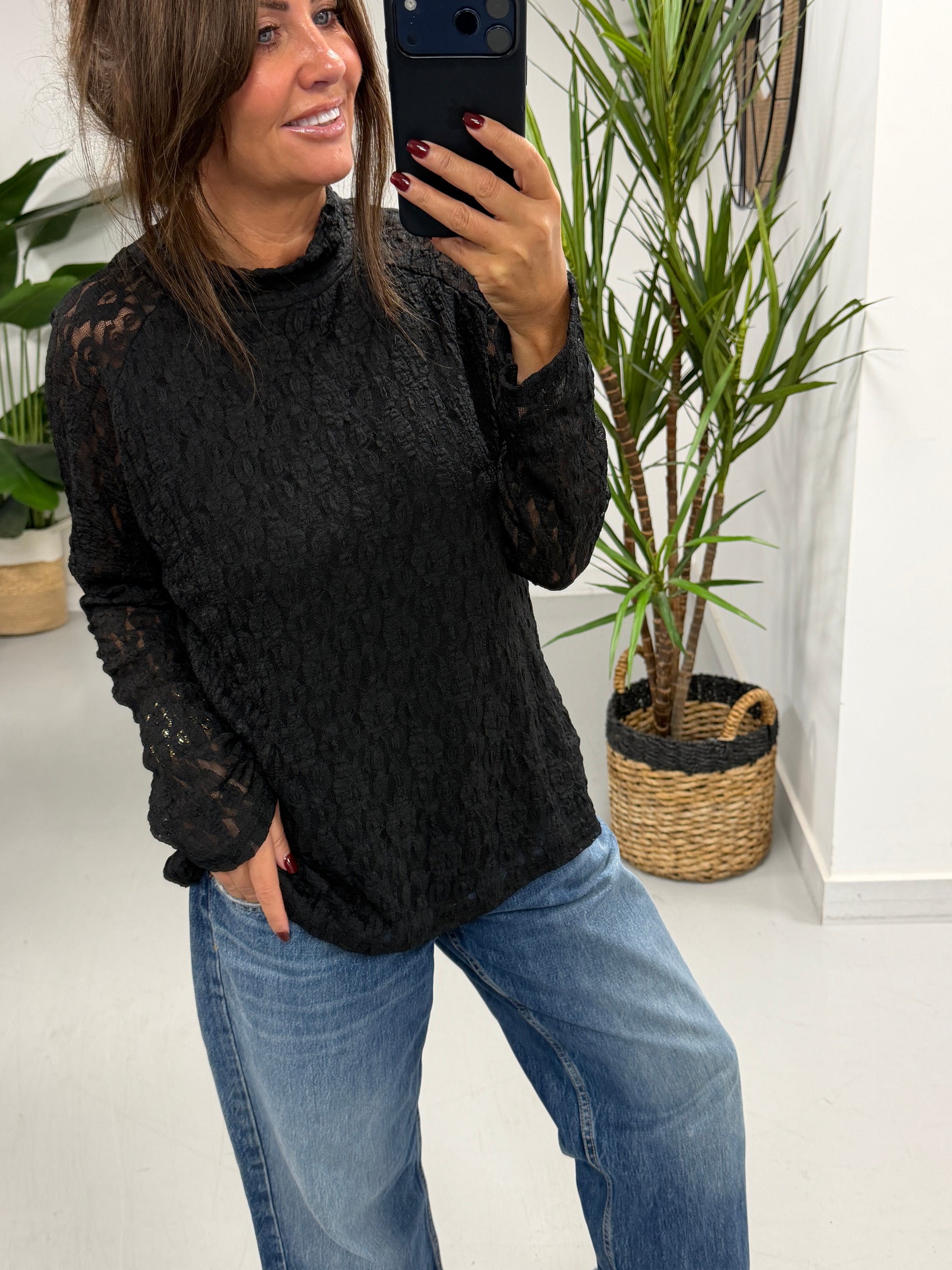 The Lace Turtle Neck Mesh - Black  (Size 12- 16)