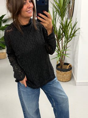 The Lace Turtle Neck Mesh - Black  (Size 12- 16)