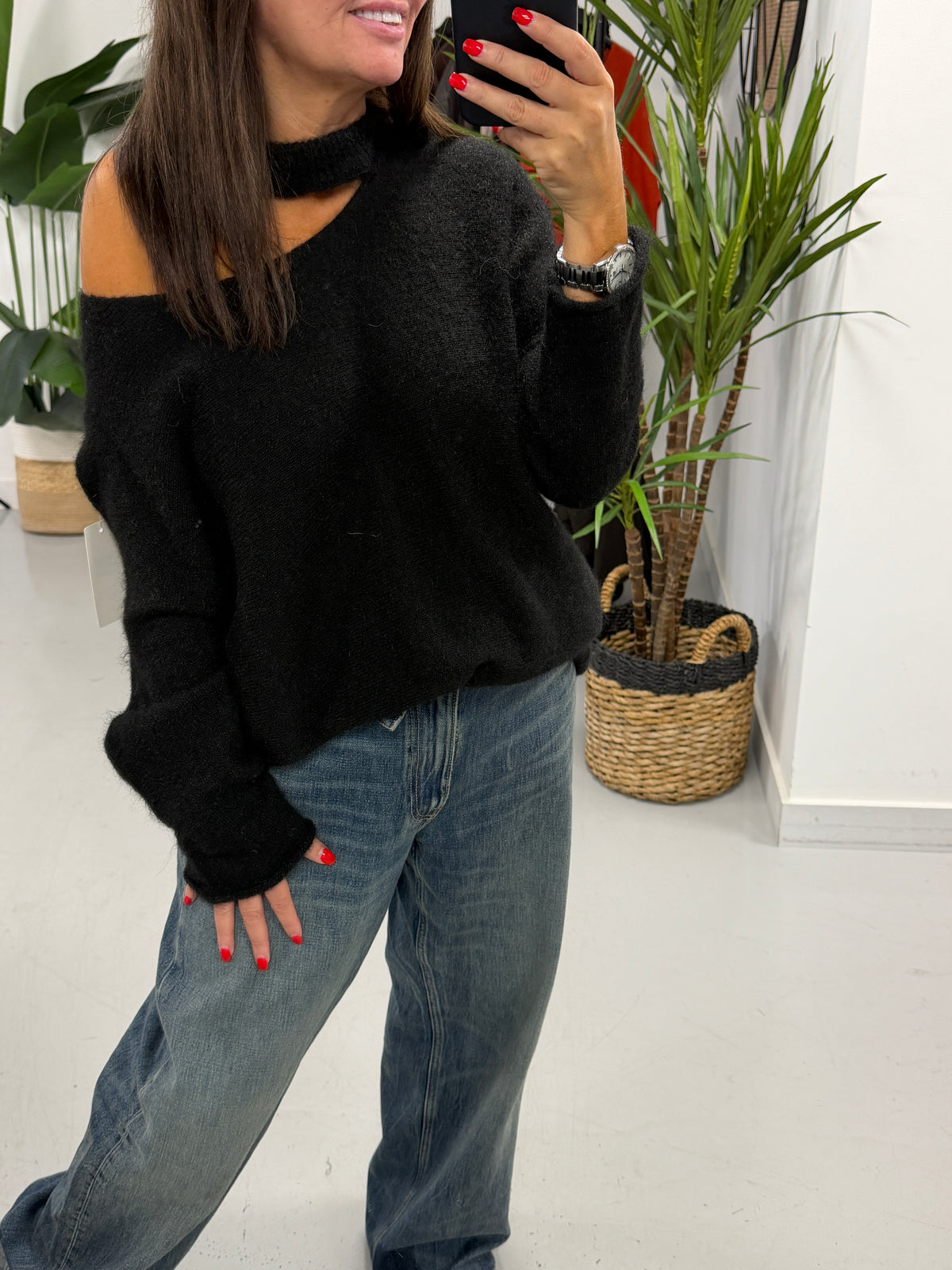 Slash Neck Knit  - Black (PRE ORDER)