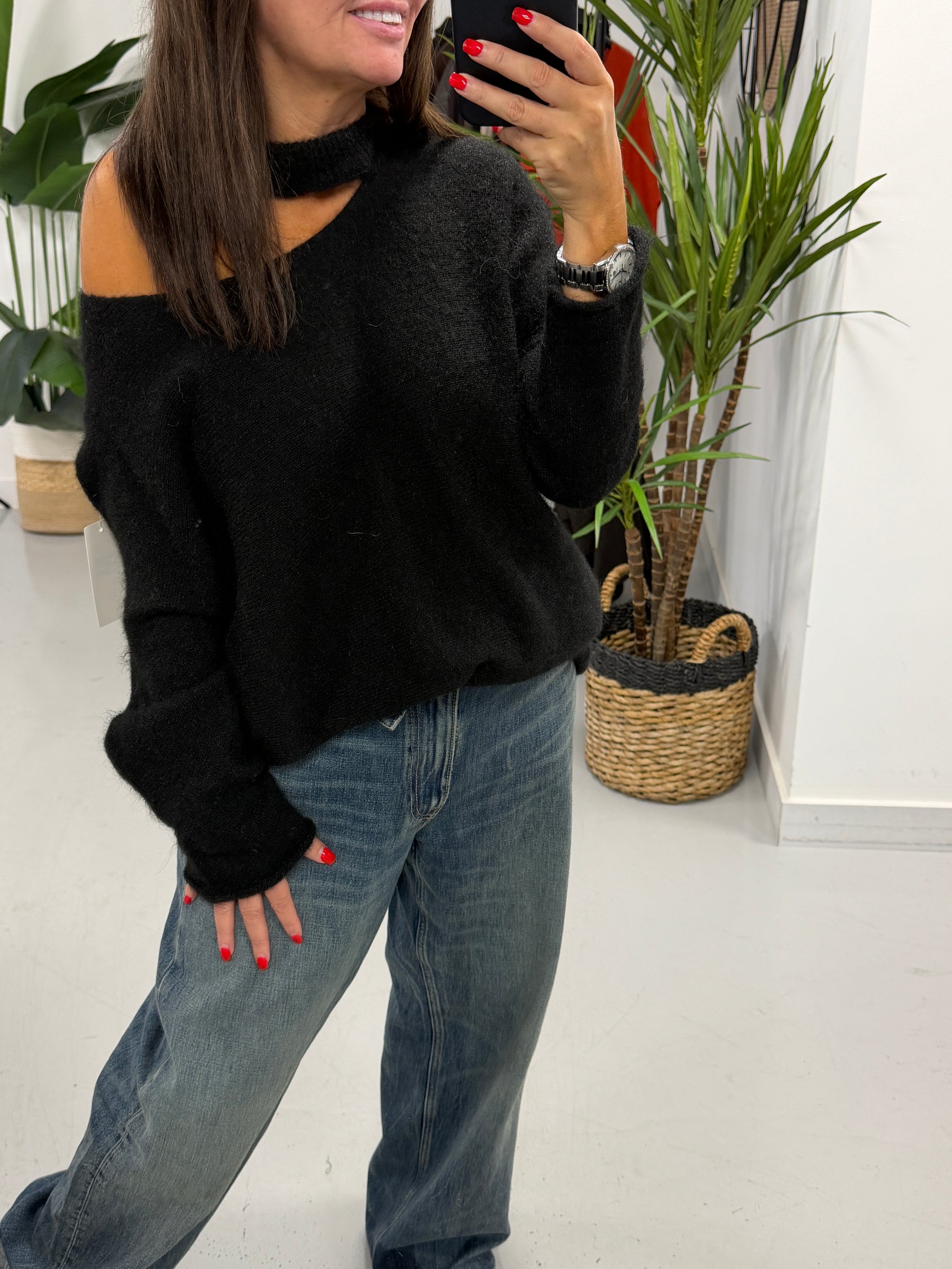 Slash Neck Knit  - Black (PRE ORDER)
