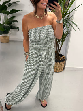 The Gingham Balloon Leg Jumpsuit- Khaki