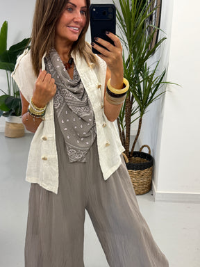 Linen Military Waistcoat - Cream