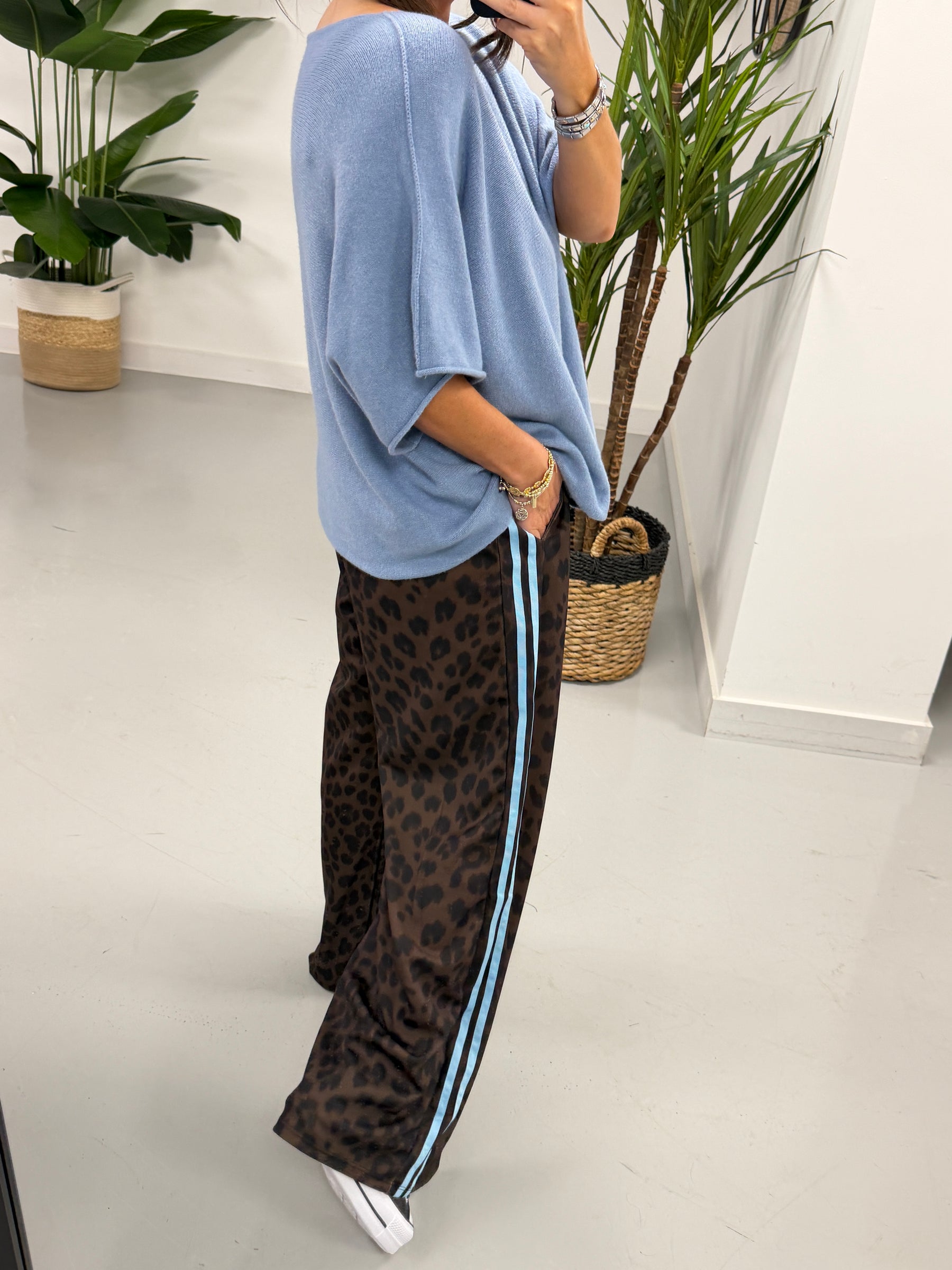 Gracie Crop Sleeve Knit - Light Denim Blue