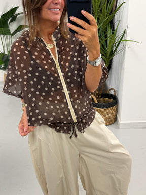Lightweight Cropped Sleeve Jacket - Dark Polka