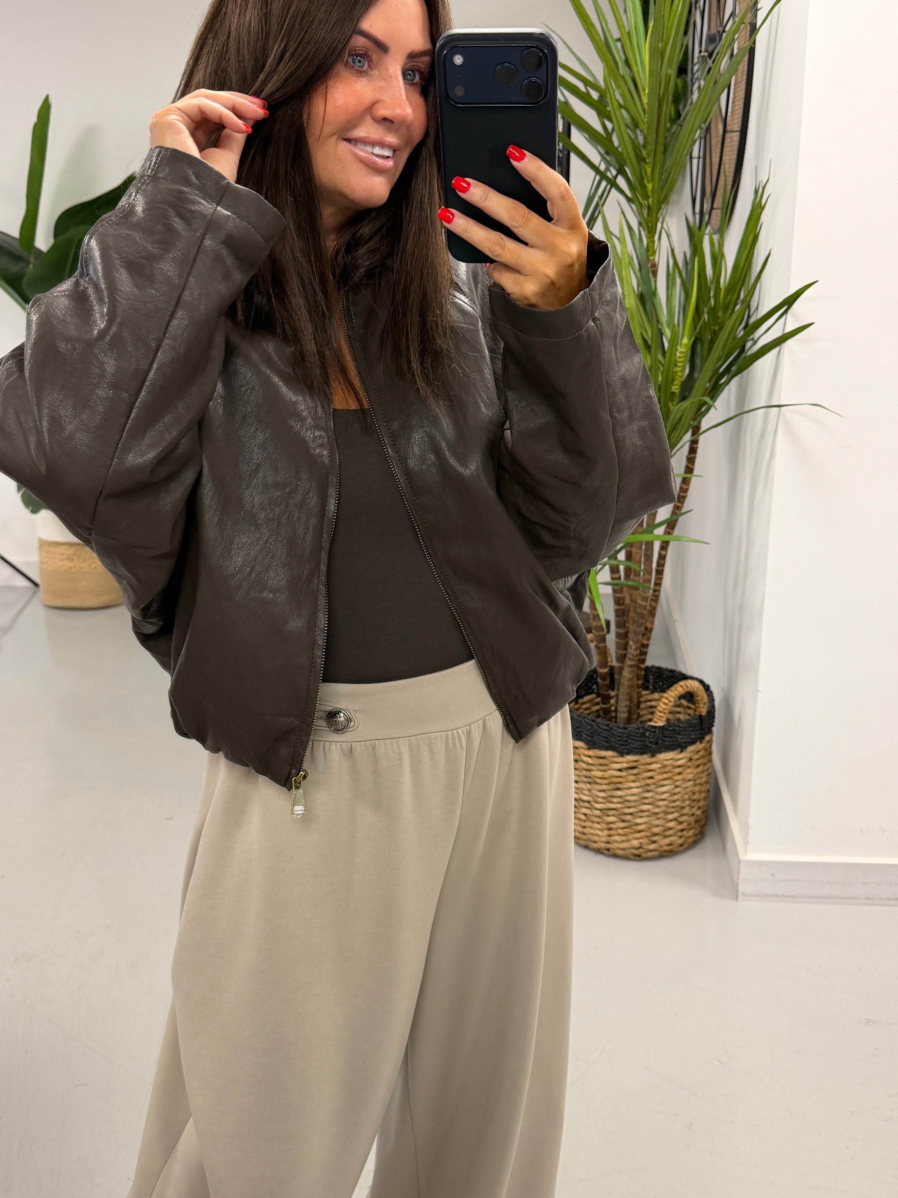 The Butter Soft Faux Leather  Bomber - Chocolate
