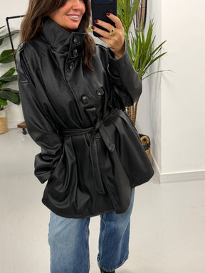 Faux & Fierce PU Trench Jacket - Black (Size 12-16)