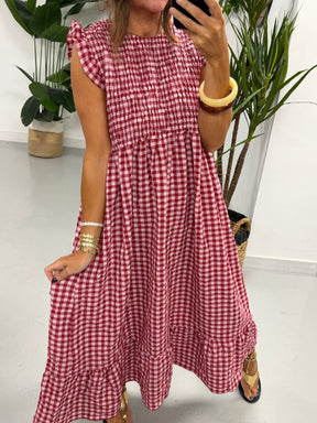 Gingham Midaxi Dress Dress - Wine