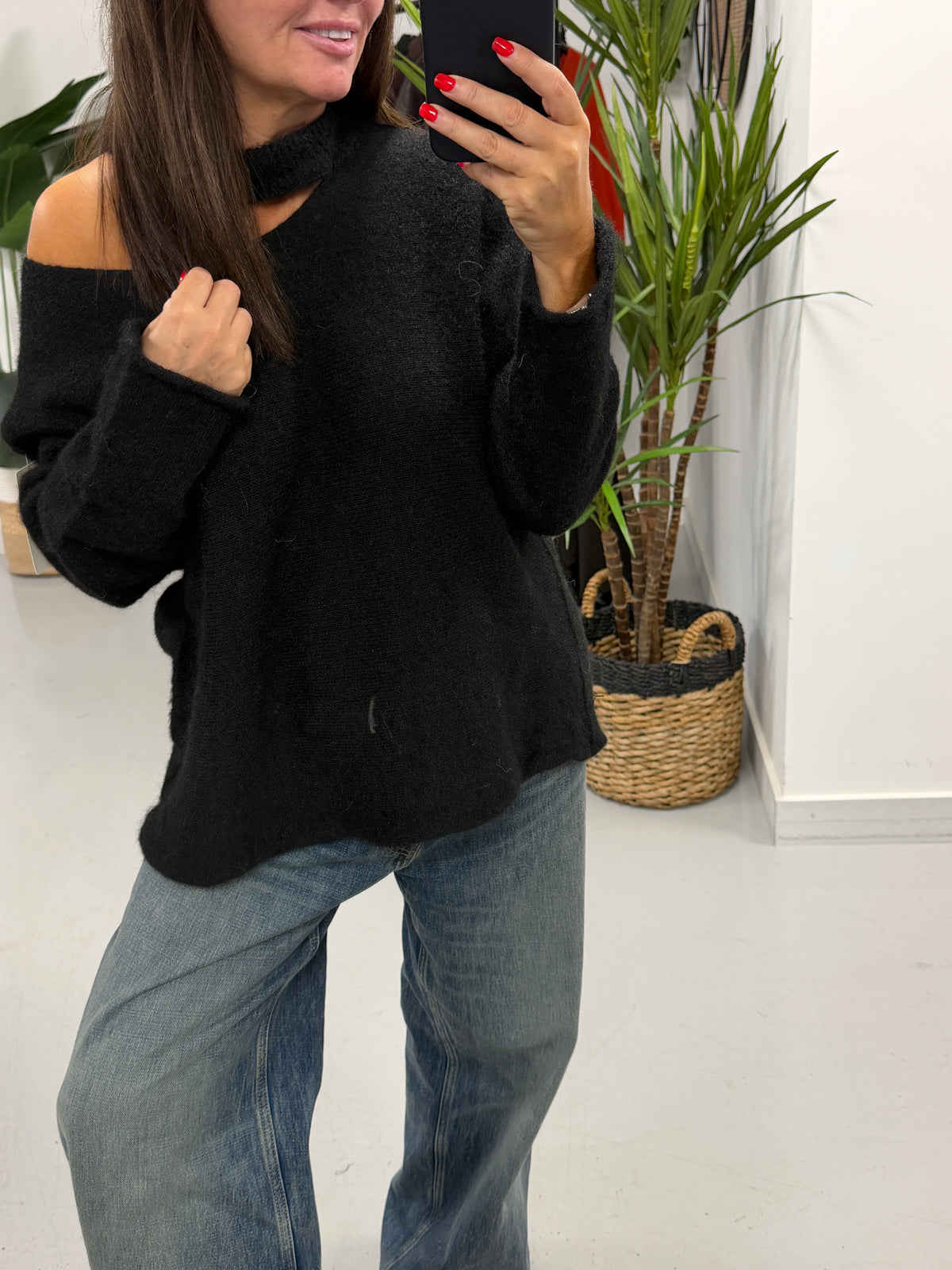 Slash Neck Knit  - Black (PRE ORDER)