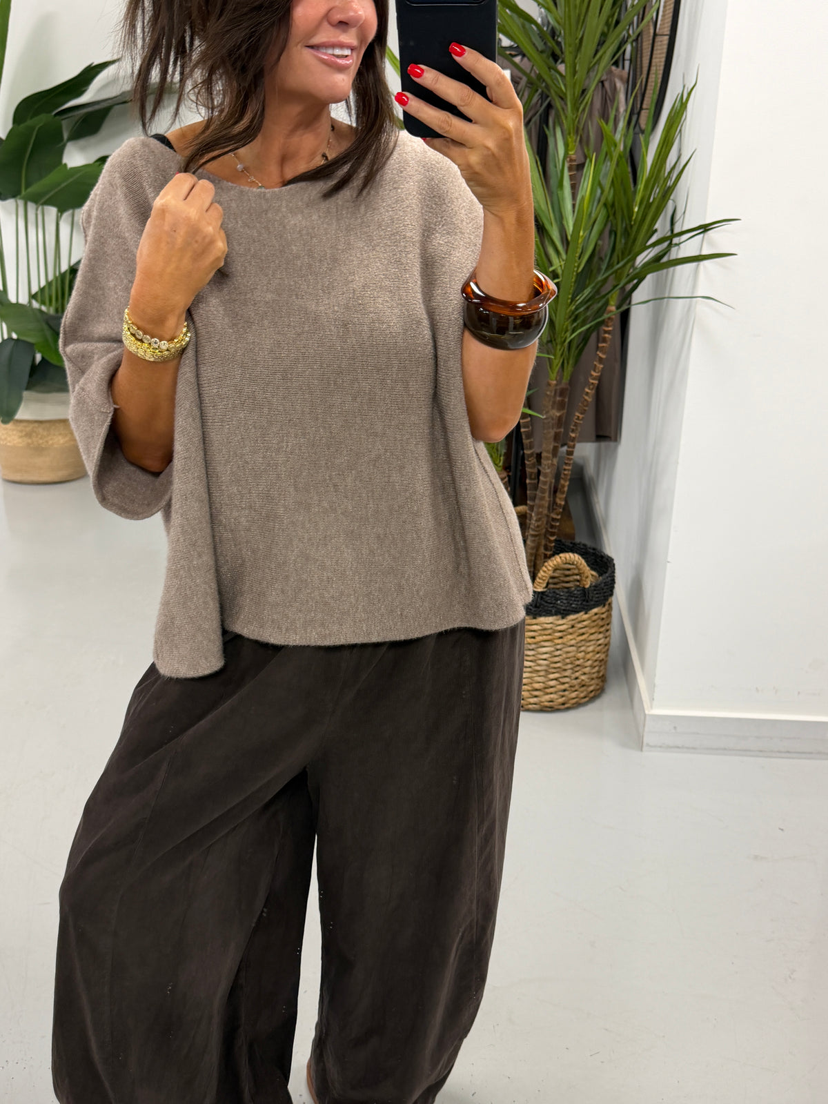 Gracie Crop Sleeve Knit - Oatmeal