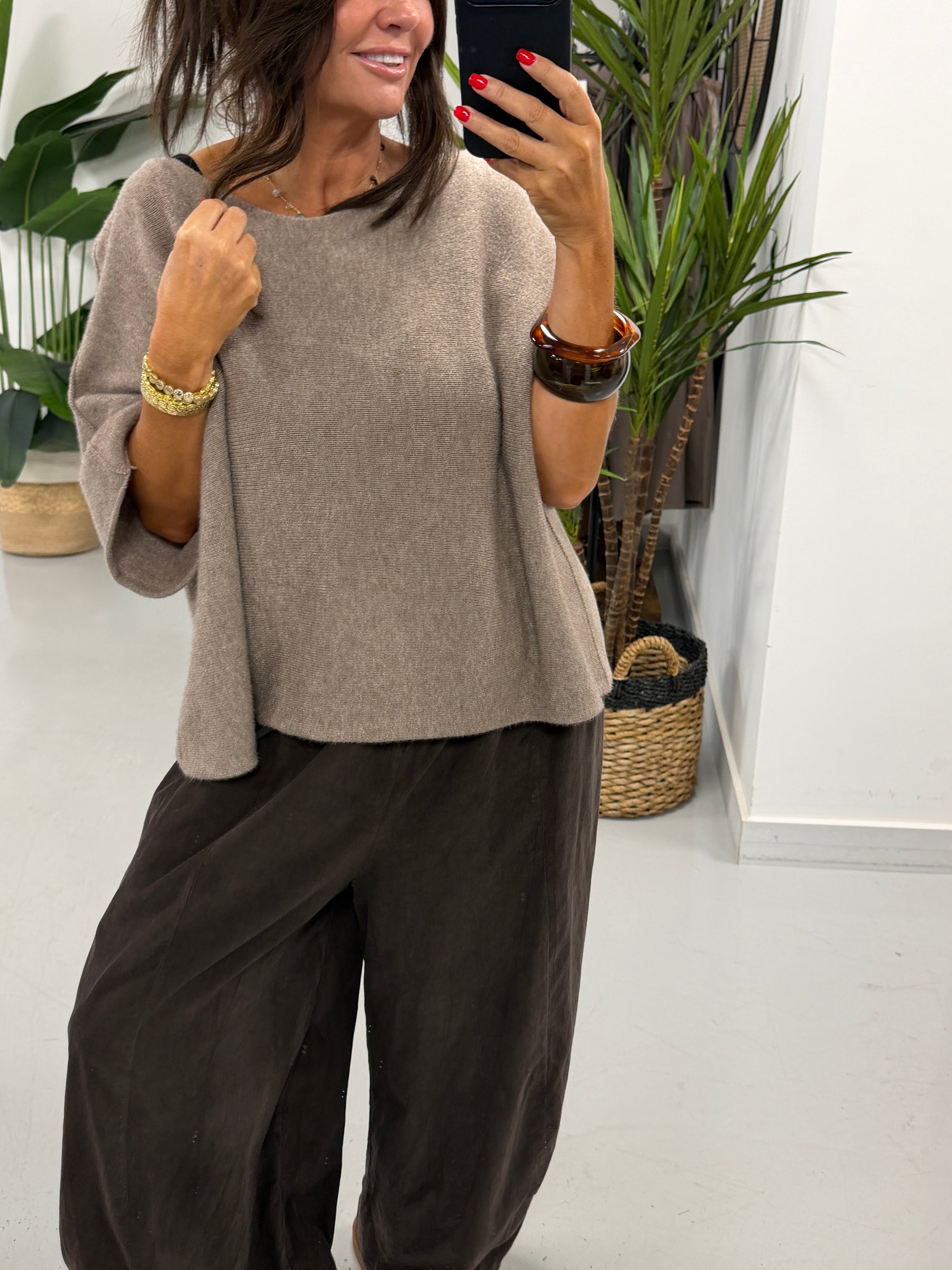 Gracie Crop Sleeve Knit - Oatmeal