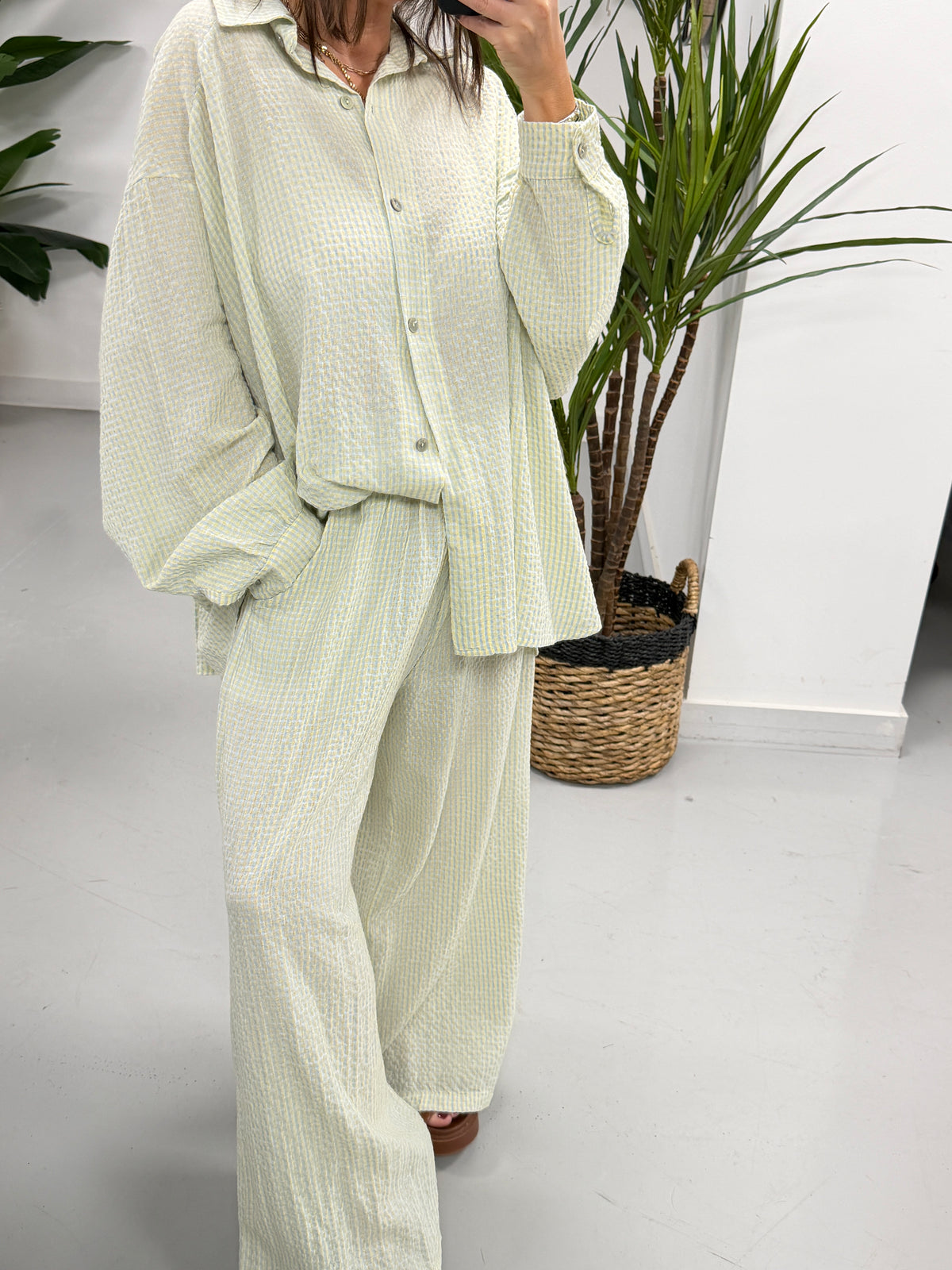 The Barcelona Baby Gingham Button Shirt  - Lemon/Baby Blue