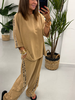 The Delux Jersey Leopard Print Trim Tracksuit - Camel