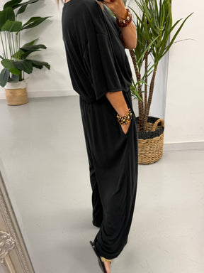 The Weekend Slouch Ribbed Co-Ord - Black