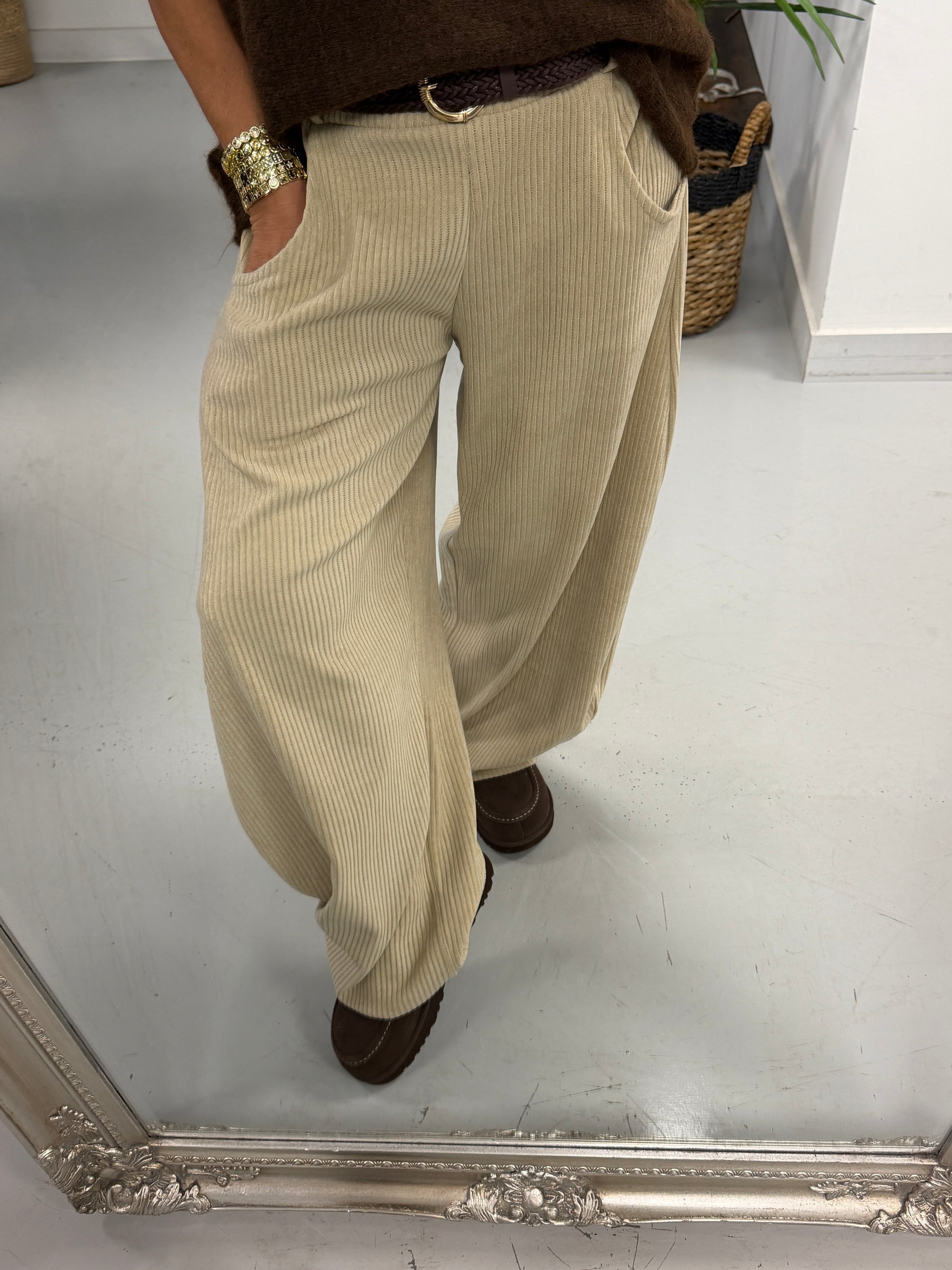The Cambridge Cord Barrel Trousers - Stone (Size 10-14)