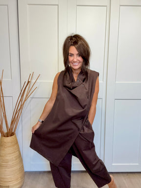 Hampton Asymmetric Ruffle WAISTCOAT - Chocolate