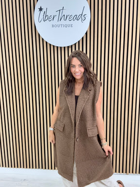 Longline Boucle Button Waistcoat - Chocolate