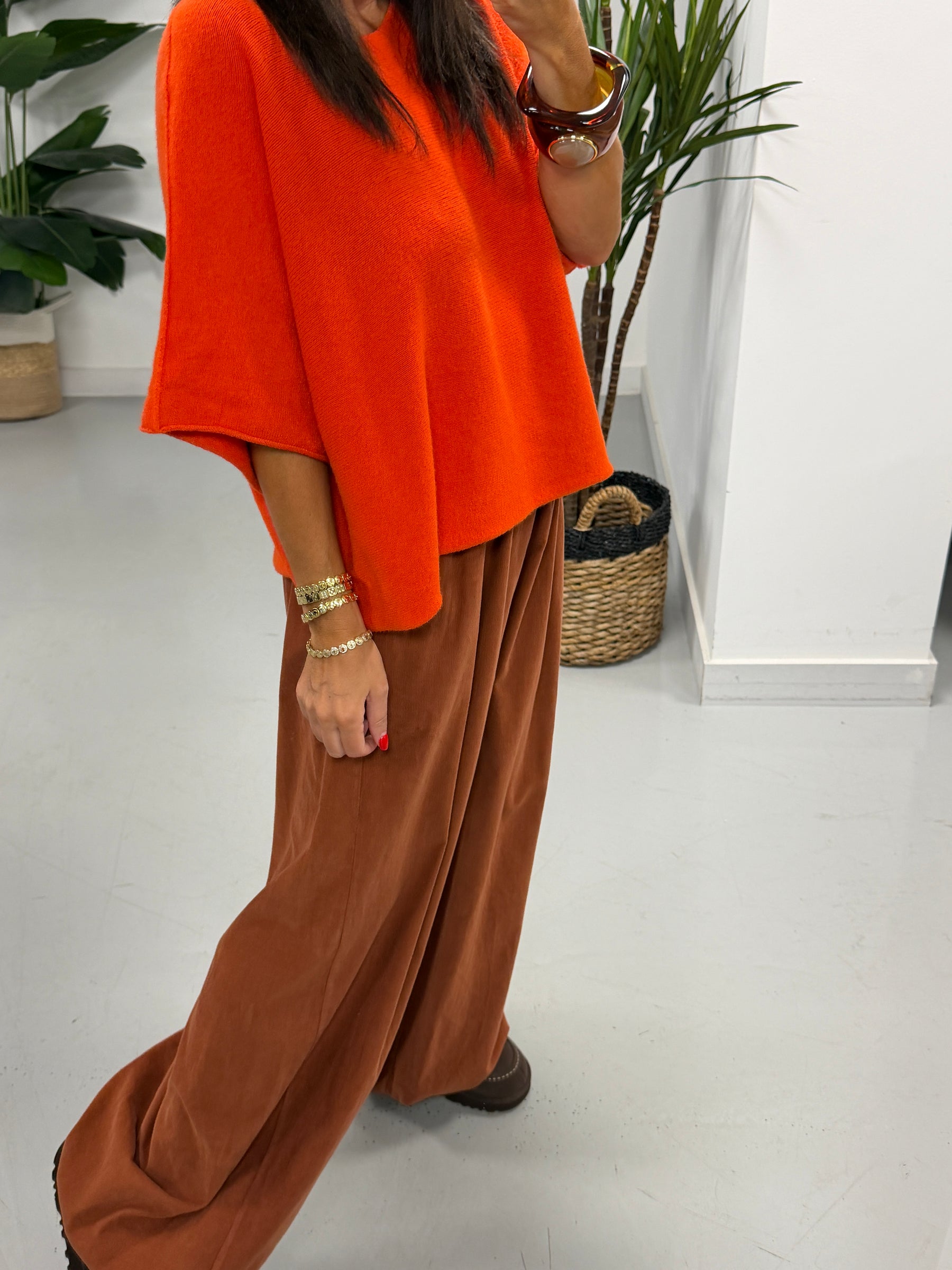 Gracie Crop Sleeve Knit - Orange