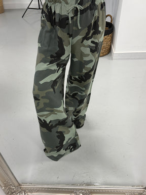 Camo Wide Leg Trousers - Khaki