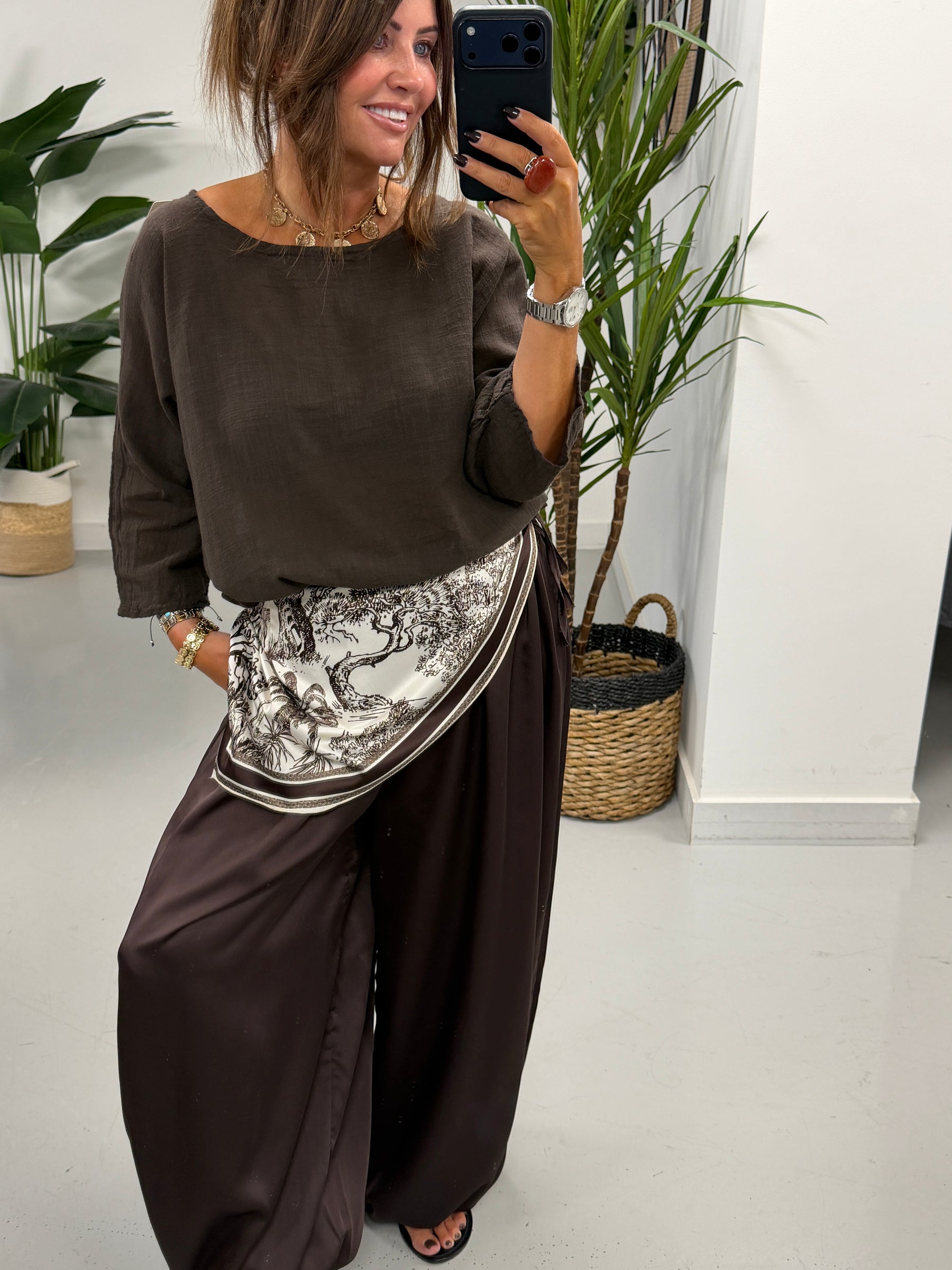 Scarf Balloon Trousers - Chocolate
