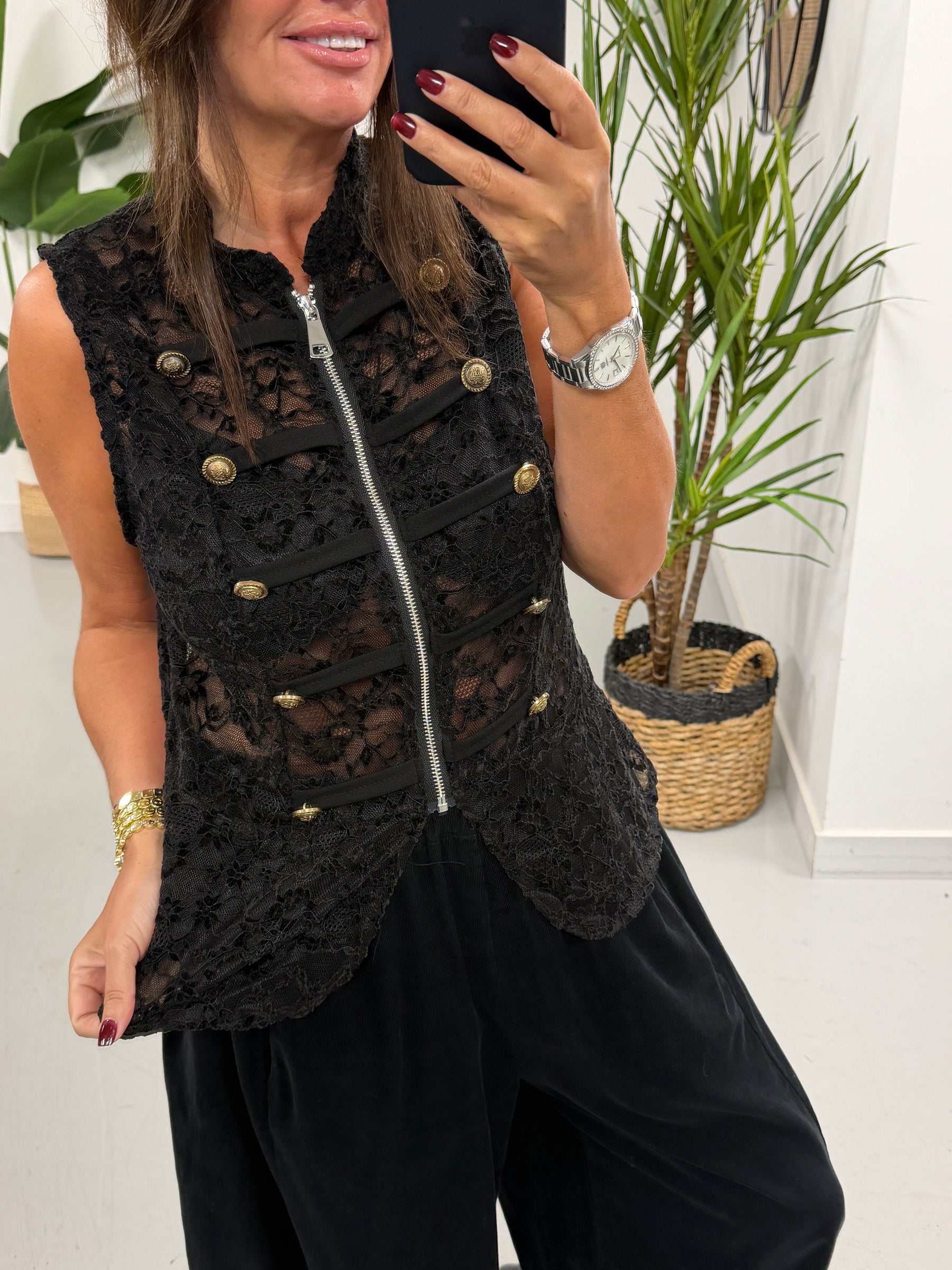 Lacey Military Waistcoat - Black (Size 8-12)