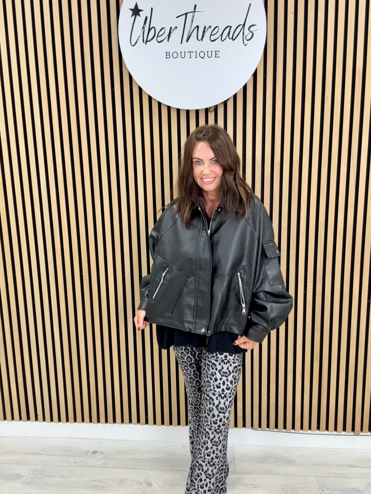 The Vegan Leather Ruched Back Bomber - Black