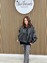 The Vegan Leather Ruched Back Bomber - Black