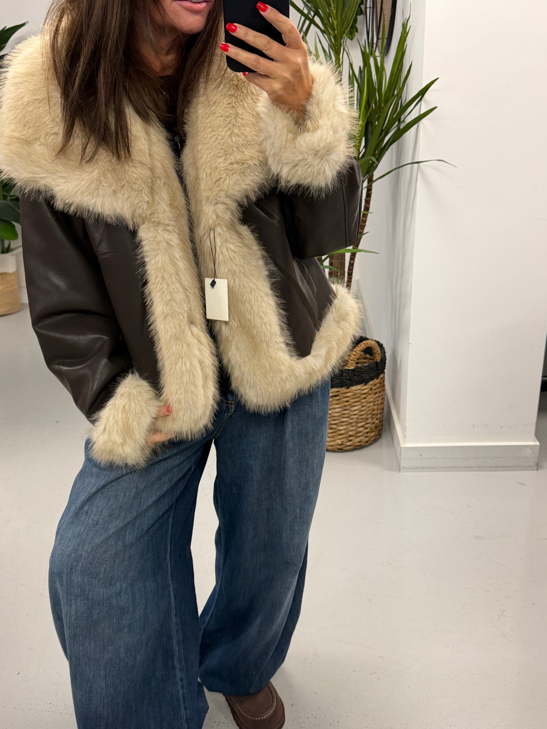 The Reversible PU/Faux Fur Jacket - Chocolate /Cream