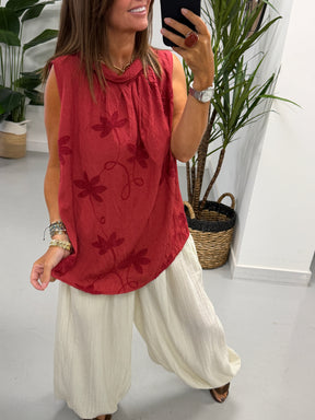 Reverse Collar Embroidered Tunic - Wine