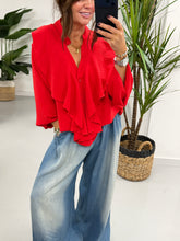 Luna ButtonFrill Blouse - Red