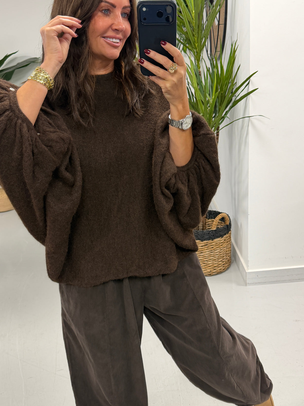 Zeta Otto Chunky Sleeve Knit - Chocolate (Size 10-18)