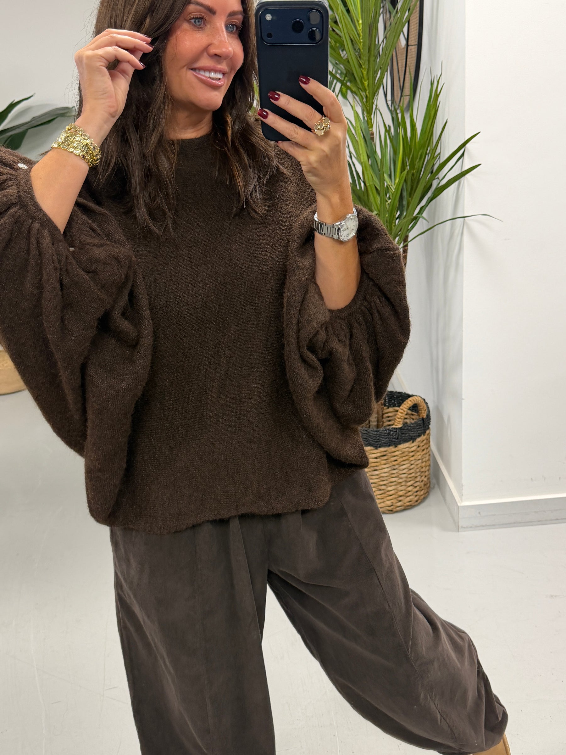 Zeta Otto Chunky Sleeve Knit - Chocolate (Size 10-18)
