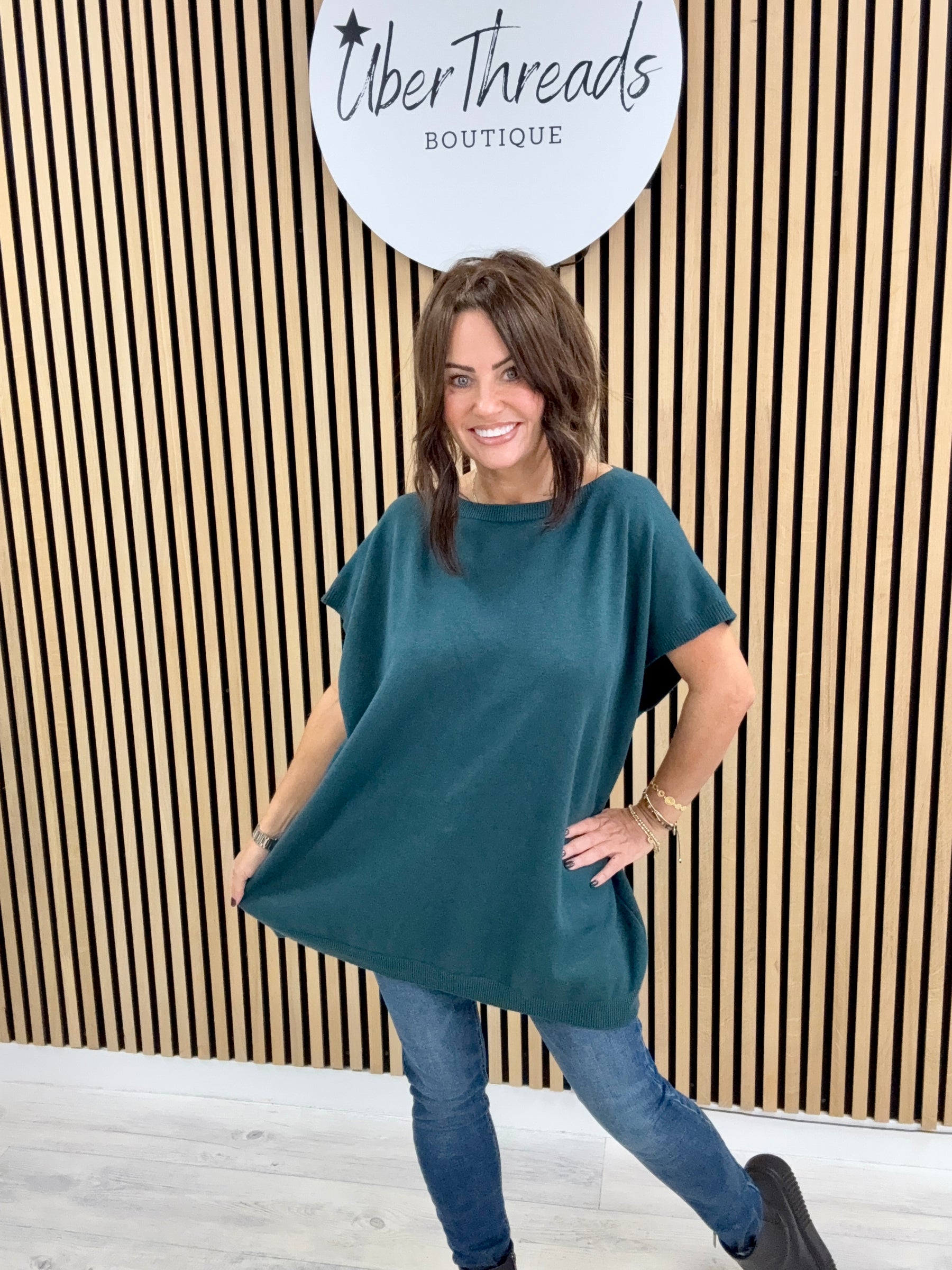 The Knitted Button Back Tank - Teal