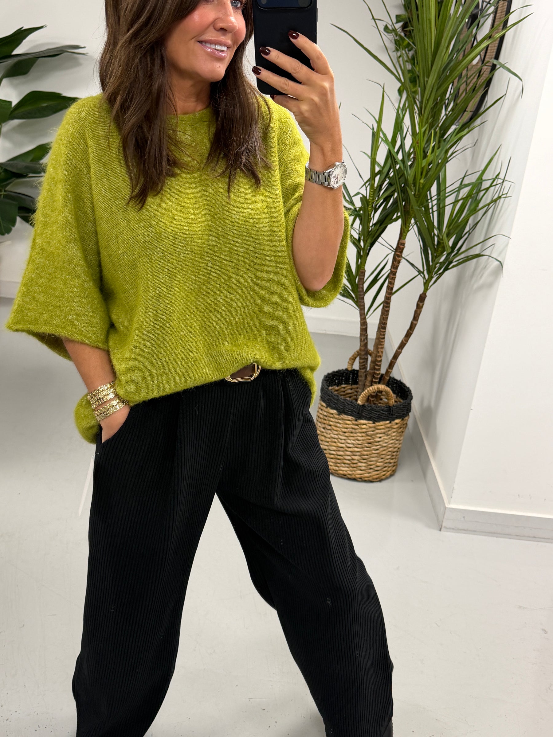Sofia Soft Knit Crop Sleeve Knit Jumper - Olive Green (Size 10-16)